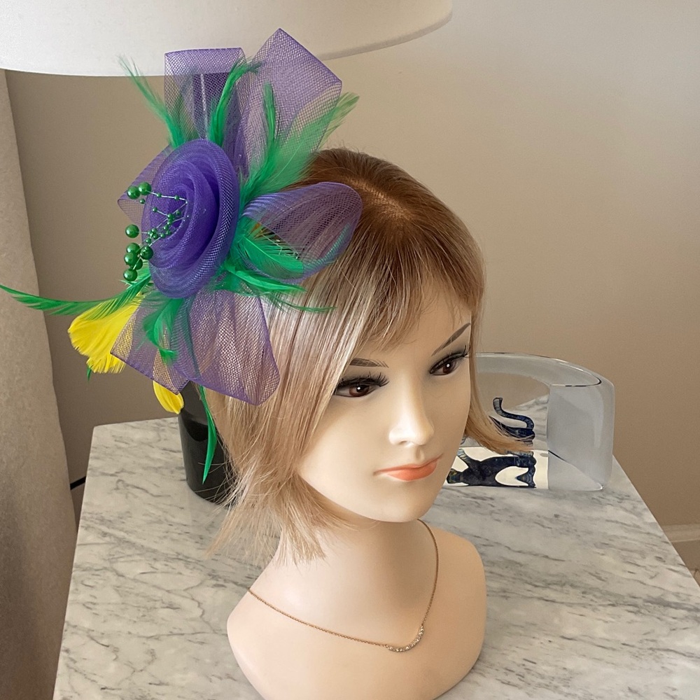 Elegant Purple and Green Feather Hair Fascinator